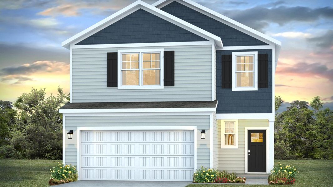 Front exterior of a new home in Sidbury Station, Castle Hayne, NC, highlighting curb appeal (Image 1).