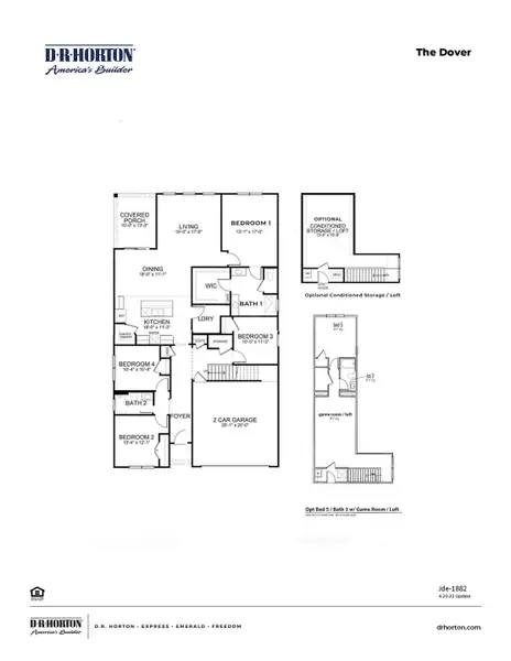 2D floor plan layout of this home in The Meadows at Wildwood Village, Shallotte, NC (Image 3).