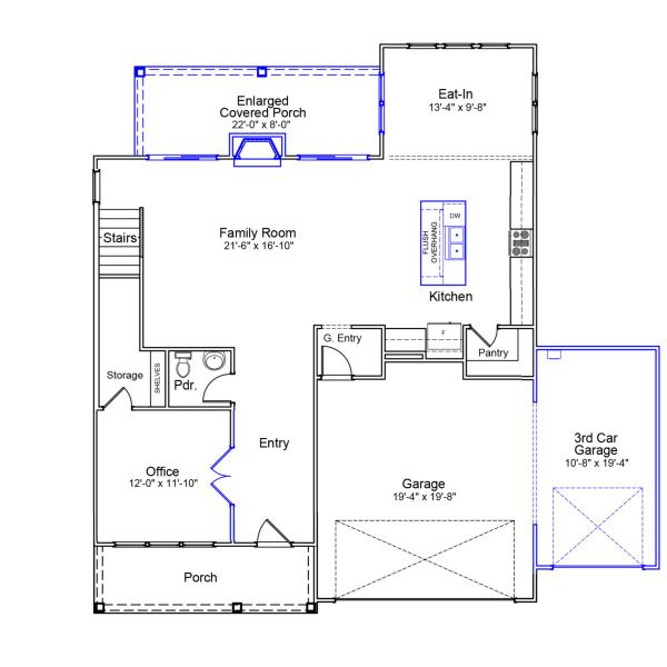 2D floor plan layout of this home in Ridgecrest at Midway, Anderson, SC (Image 2).