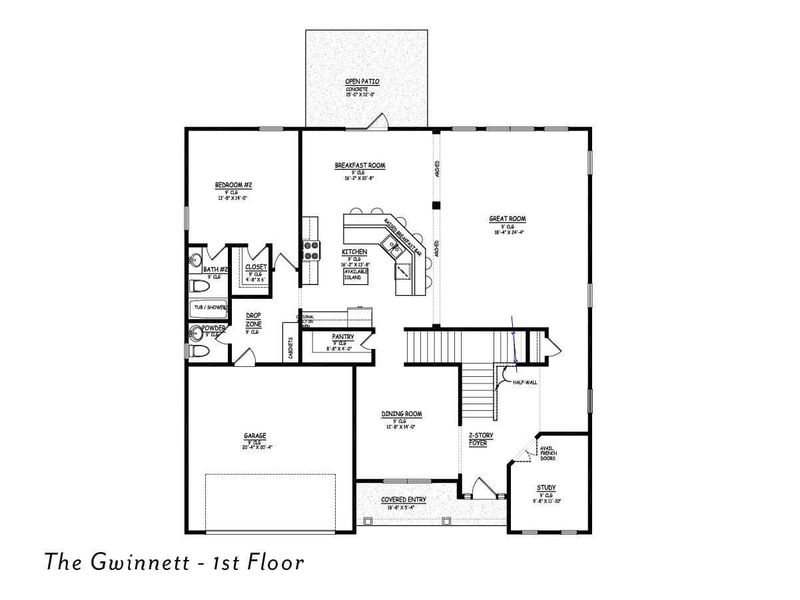 2D floor plan layout for the The Gwinnett by Smith Family Homes in Savannah Highlands, Savannah, GA (Image 3).