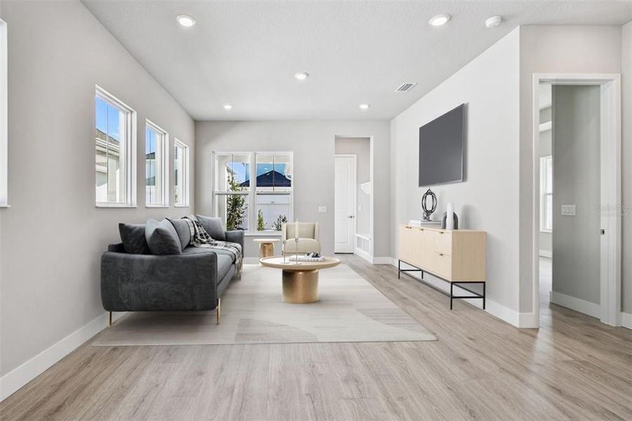 Furnished interior view inside a new home in Emerald Landing at Waterside at Lakewood Ranch – Cottage Series, Sarasota (Image 15). Furnished interior view inside a new home in Emerald Landing at Waterside at Lakewood Ranch – Cottage Series, Sarasota (Image 15).