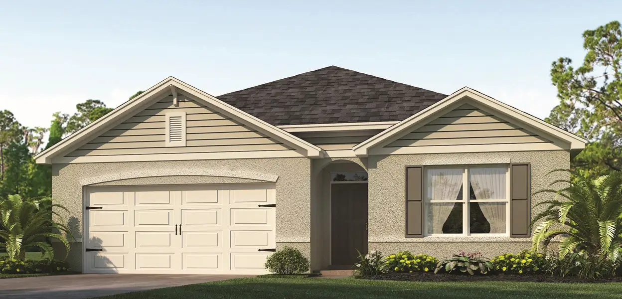 Front exterior of a new home in Preston Cove, St. Cloud, FL, highlighting curb appeal (Image 2).