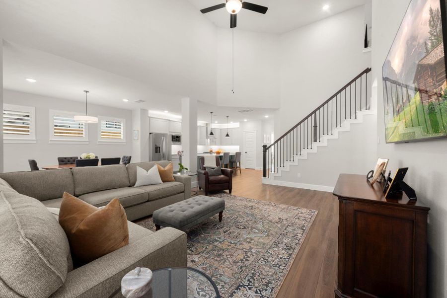 Wood-look tile flooring flows throughout the living areas. Wood-look tile flooring flows throughout the living areas.