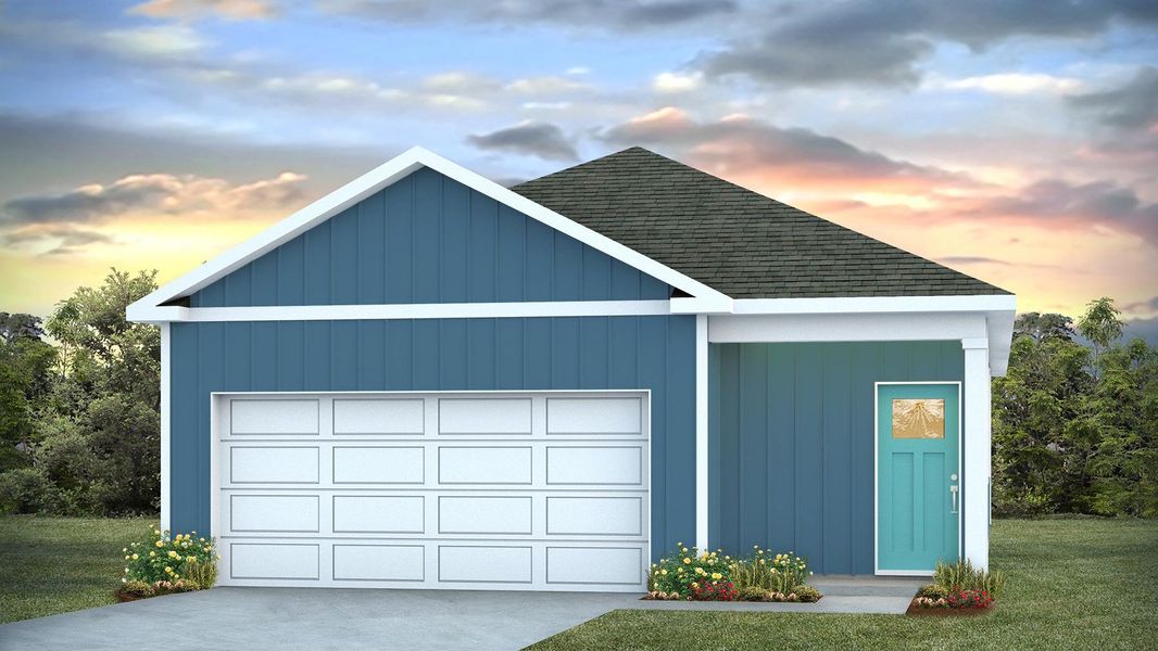 Representative exterior photo of a completed home built from the Downing by D.R. Horton in Southshore Bay, Sunset Beach, NC (Image 13).