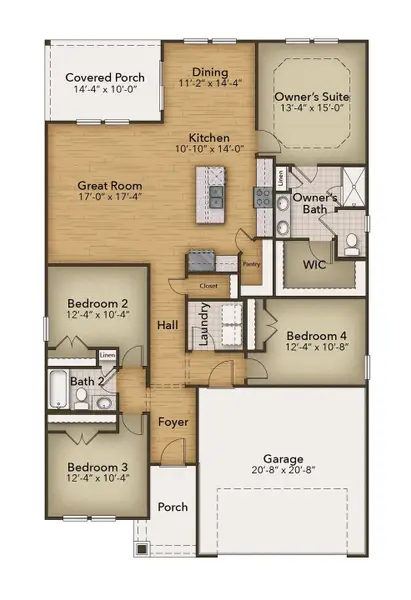 2D floor plan layout for the The Redbud by Chesapeake Homes in Coastal Club of the Carolinas, Calabash, NC (Image 4).