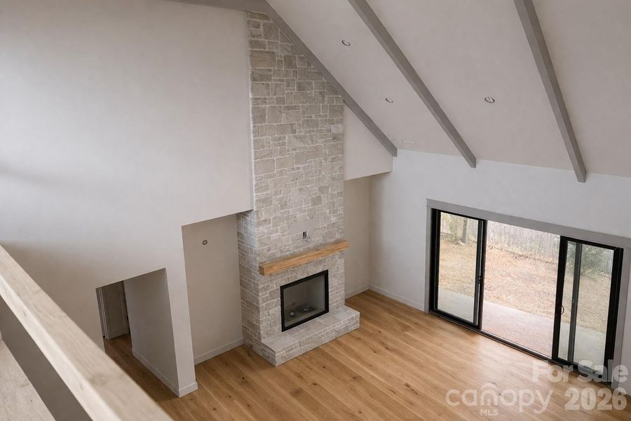 View of greatroom from second story loft