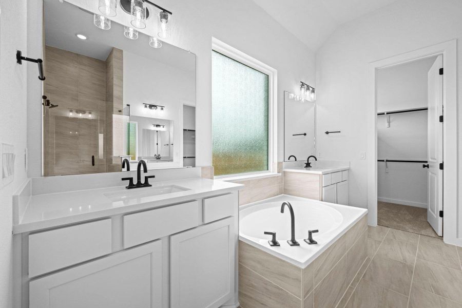 Primary Bath retreat with dual vanities & garden tub Primary Bath retreat with dual vanities & garden tub