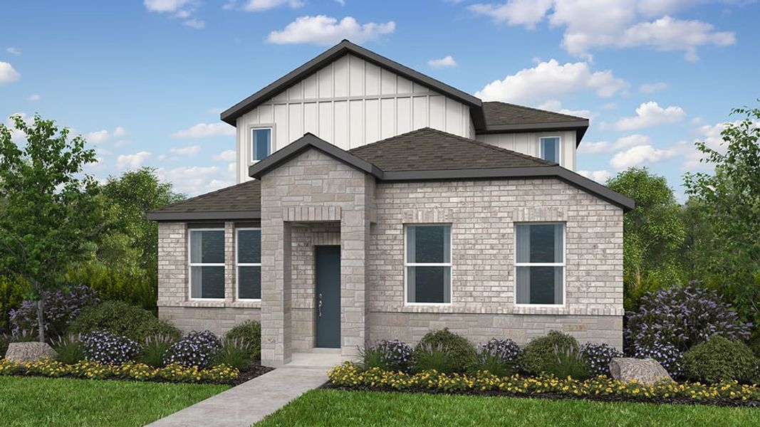 Representative exterior photo of a completed home built from the Partridge by Taylor Morrison in Longview, Del Valle, TX (Image 3).