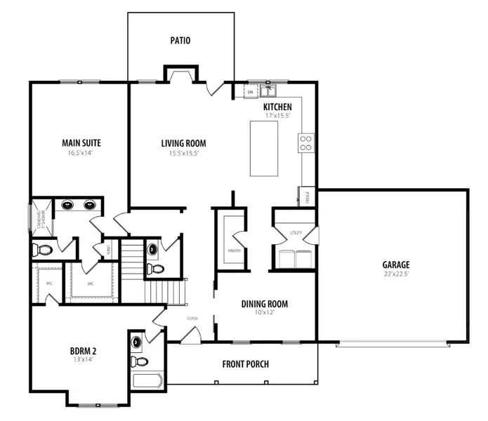 2D floor plan layout for the Dogwood by RiverWILD Homes in Sommerset Pond, Wendell, NC (Image 3). 2D floor plan layout for the Dogwood by RiverWILD Homes in Sommerset Pond, Wendell, NC (Image 3).