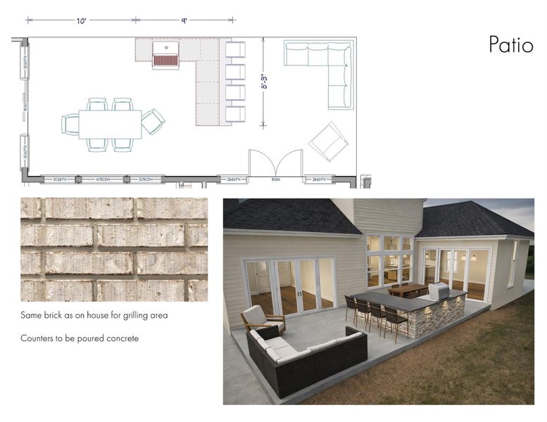 Outdoor kitchen rendering - build still in progress*colors/structure subject to change prior to completion.