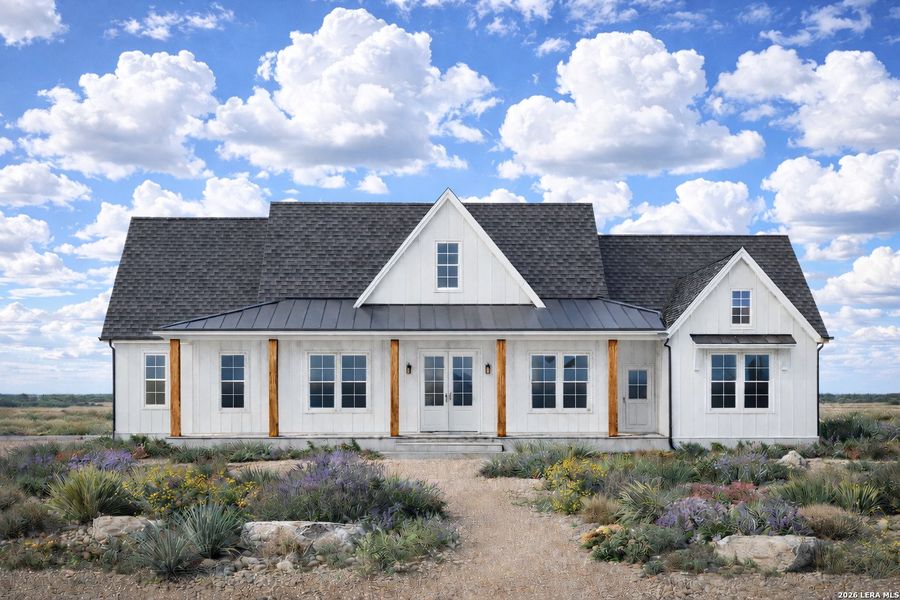 Front exterior of a new home in , La Vernia, TX, highlighting curb appeal (Image 1). Front exterior of a new home in , La Vernia, TX, highlighting curb appeal (Image 1).