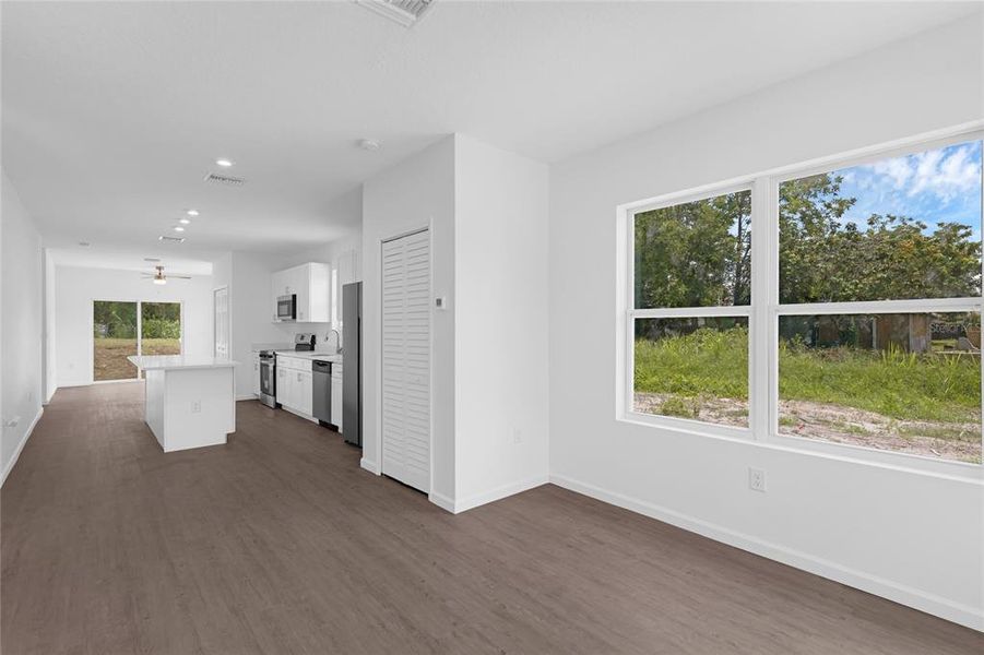 A view of the open floor plan with living space and family room.