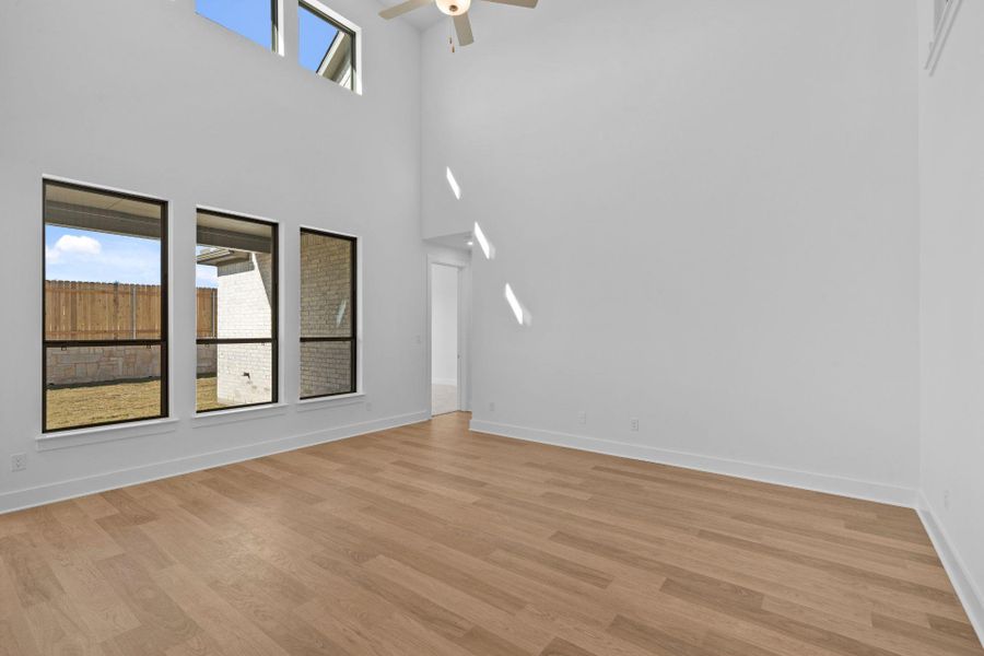 Family Room with soaring ceiling