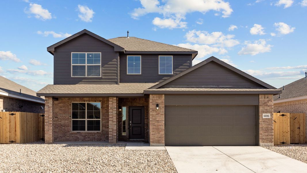 Representative exterior photo of a completed home built from the Gulfport by D.R. Horton in Yukon Ridge, Odessa, TX (Image 1). Representative exterior photo of a completed home built from the Gulfport by D.R. Horton in Yukon Ridge, Odessa, TX (Image 1).