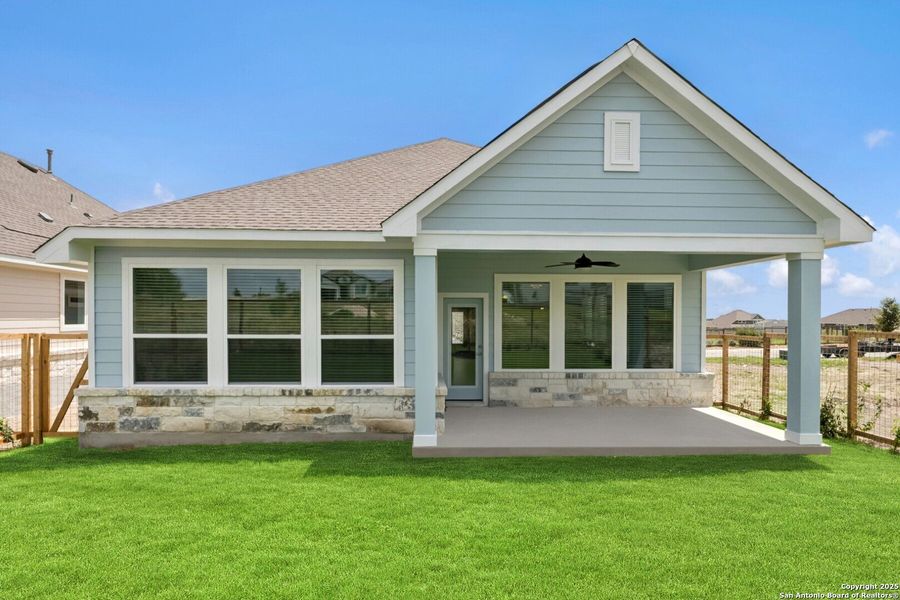 Front exterior of a new home in The Crossvine 45’, Schertz, TX, highlighting curb appeal (Image 22).