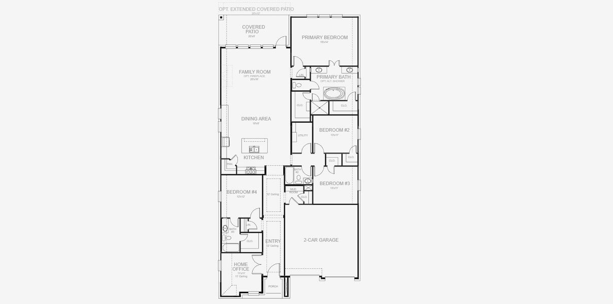 2D floor plan layout for the 2373H by Perry Homes in Eliana, Prosper, TX (Image 4).