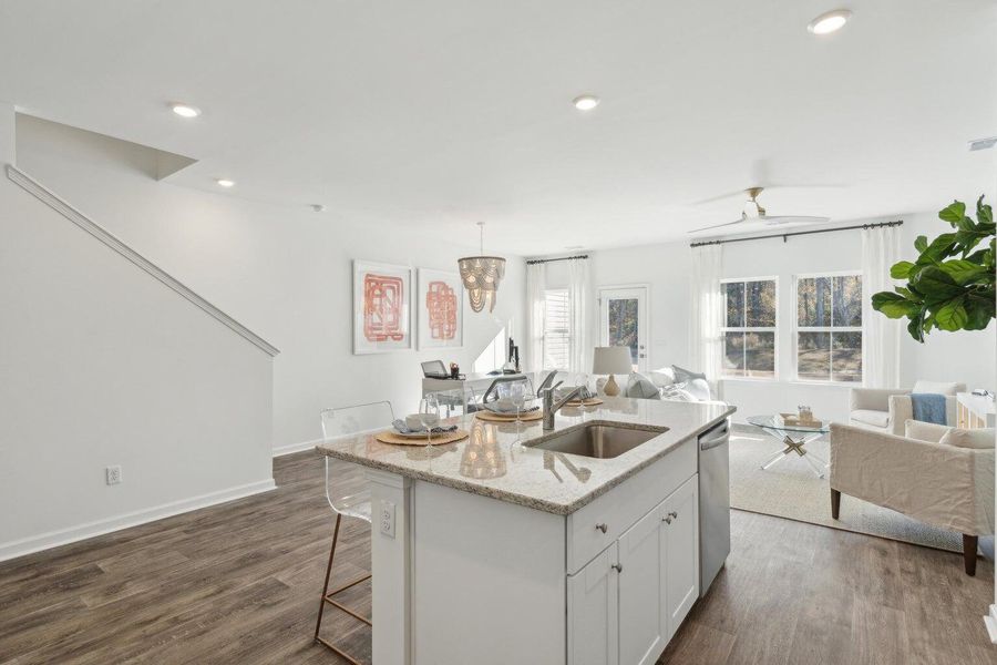 Furnished interior view inside a new home in Lindera Preserve at Cane Bay Plantation: Townhomes, Summerville (Image 10). Furnished interior view inside a new home in Lindera Preserve at Cane Bay Plantation: Townhomes, Summerville (Image 10).