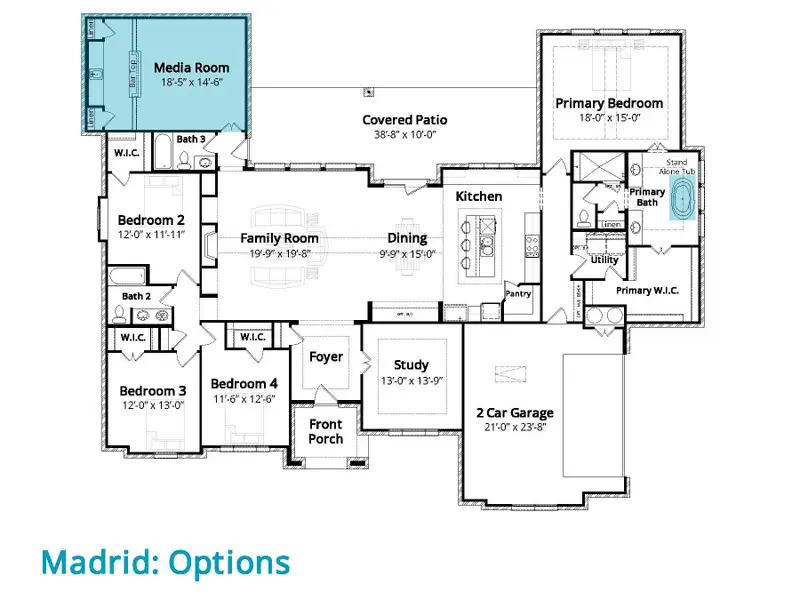 2D floor plan layout for the Madrid by John Houston Homes in Springside Estates, undefined, TX (Image 4). 2D floor plan layout for the Madrid by John Houston Homes in Springside Estates, undefined, TX (Image 4).