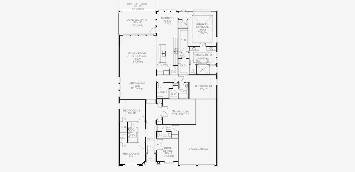 2D floor plan layout for the 3112W by Perry Homes in Mantua, Van Alstyne, TX (Image 4).