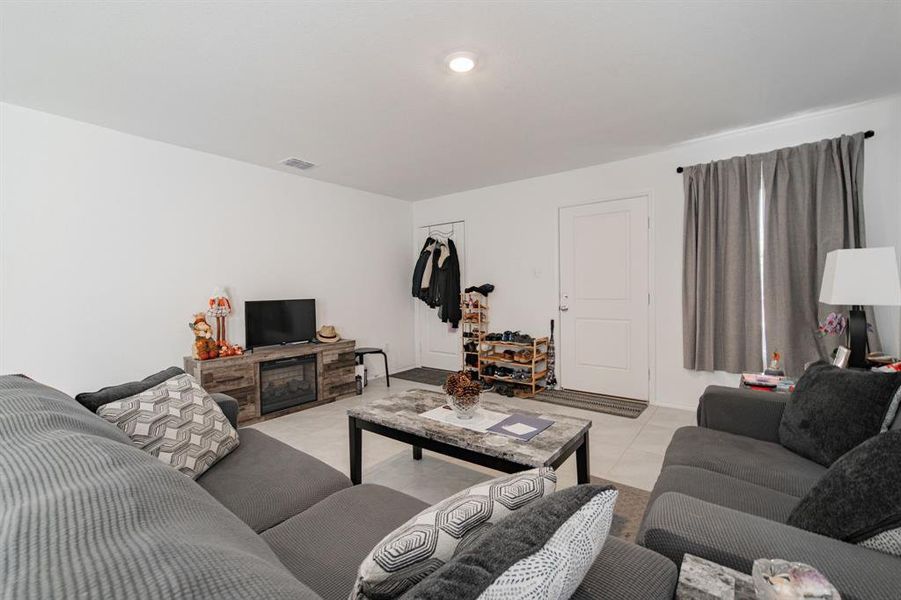 Living room with a fireplace