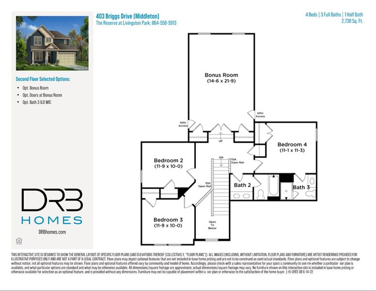 2D floor plan layout of this home in The Reserve at Livingston Park, Easley, SC (Image 4).