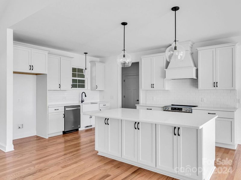 Custom vent hood, tile backsplash