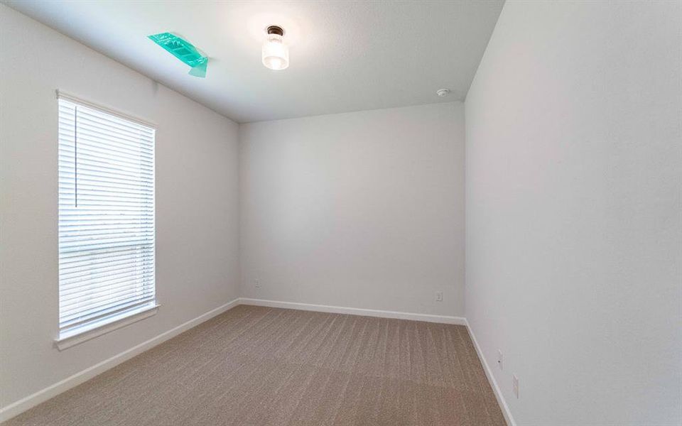 Carpeted room with a single window featuring horizontal blinds Carpeted room with a single window featuring horizontal blinds
