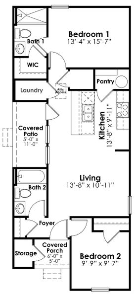 2D floor plan layout for the Hannah by D.R. Horton in The Park at Wilkinson, Orangeburg, SC (Image 4).