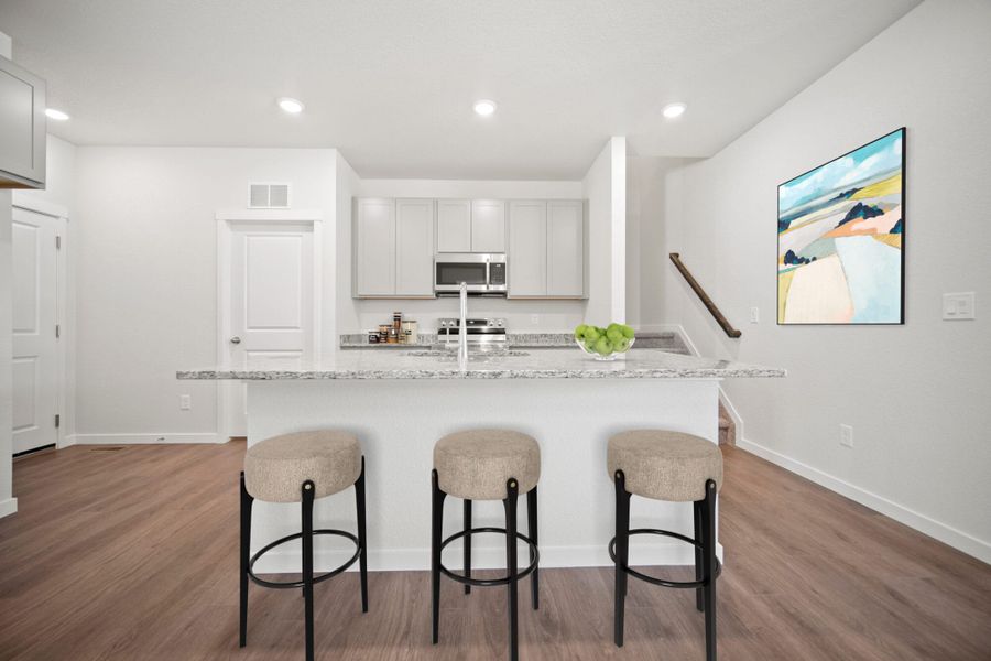 Representative furnished interior of a home built from the Manitou by View Homes in Aspen Meadows – Townhomes, Colorado Springs (Image 11). Representative furnished interior of a home built from the Manitou by View Homes in Aspen Meadows – Townhomes, Colorado Springs (Image 11).