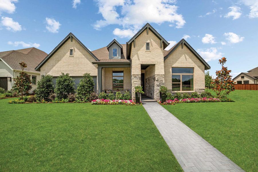 Representative exterior photo of a completed home built from the The Caroline by David Weekley Homes in South Pointe Manor Series, Mansfield, TX (Image 1).