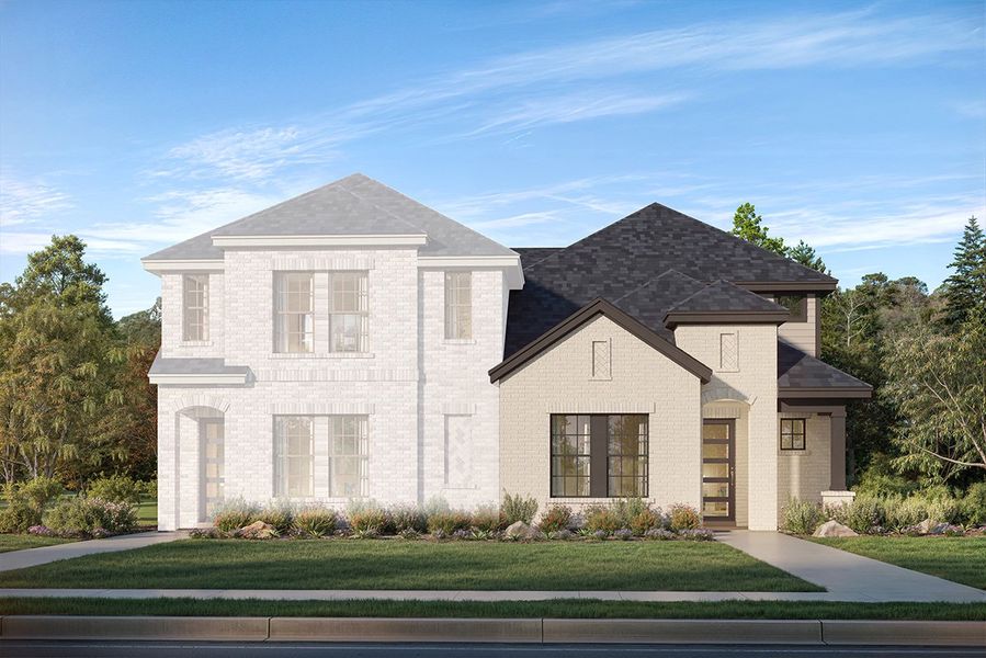 Representative exterior photo of a completed home built from the Park Place by Landon Homes in Fields - East Village, Frisco, TX (Image 23). Representative exterior photo of a completed home built from the Park Place by Landon Homes in Fields - East Village, Frisco, TX (Image 23).