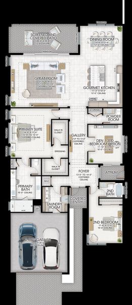 2D floor plan layout for the Aruba Grande by GL Homes in Valencia Del Mar (55+), Boynton Beach, FL (Image 5).