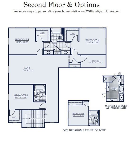 2D floor plan layout for the Ponderosa by William Ryan Homes in Silver Cross, San Tan Valley, AZ (Image 5).