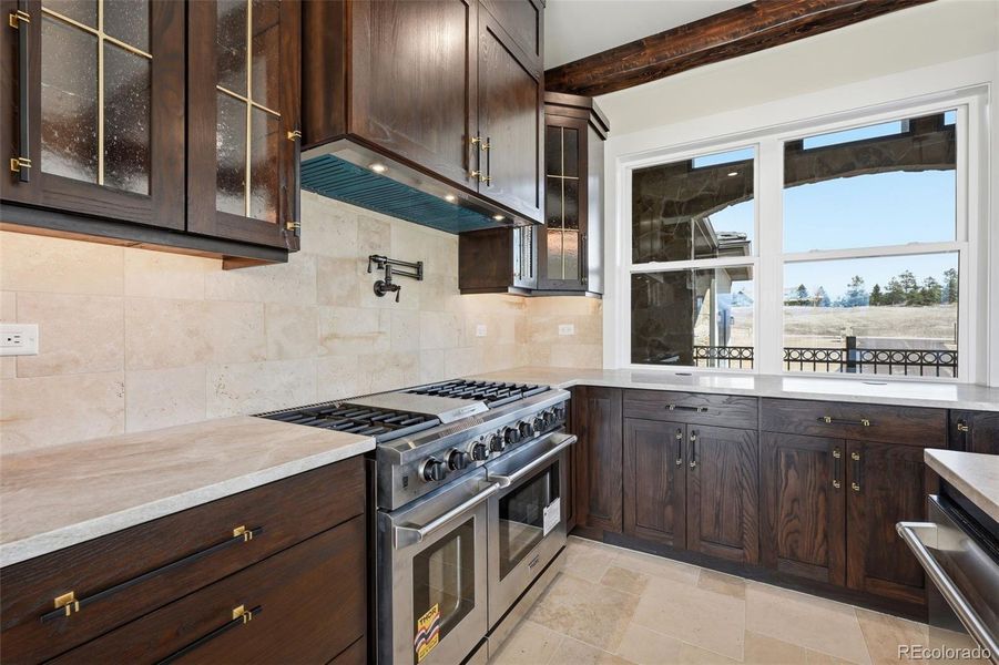 Kitchen/view looking east through window. Kitchen/view looking east through window.