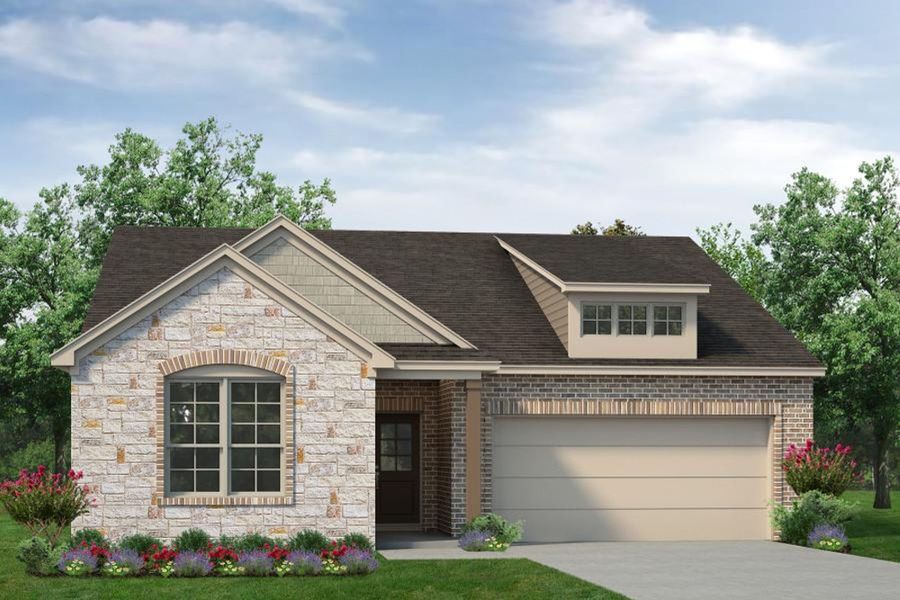 Front exterior of a new home in Liberty Pointe, Gainesville, TX, highlighting curb appeal (Image 1).