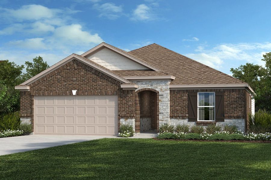 Representative exterior photo of a completed home built from the Plan 1675 by KB Home in Princeton Estates, Princeton, TX (Image 6).