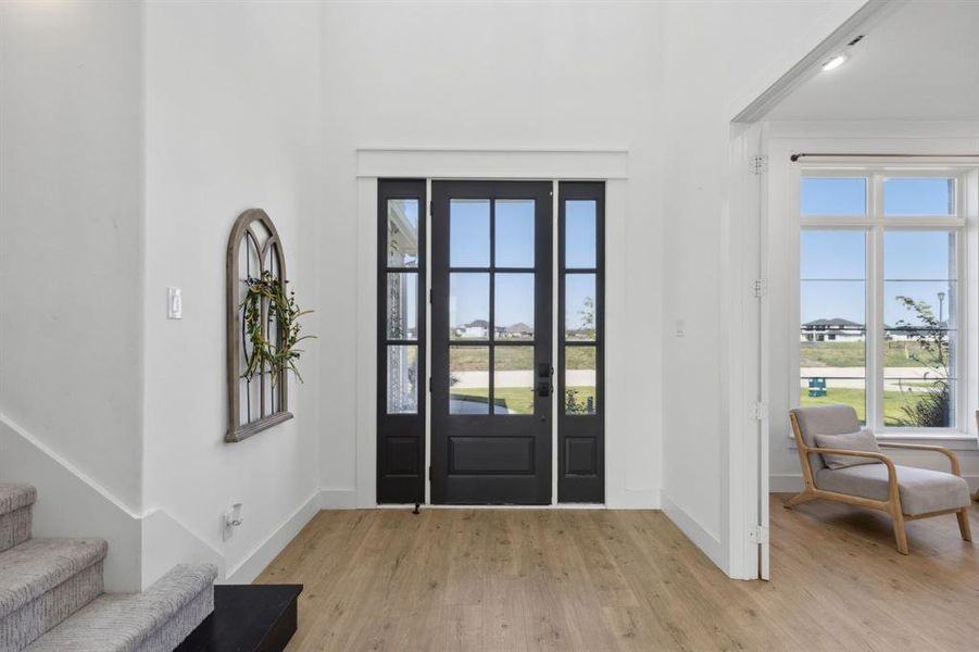 Entrance foyer with light hardwood / wood-style flooring and plenty of natural light