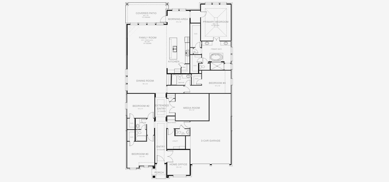 2D floor plan layout for the 3094W by Perry Homes in Lakes of Cane Island, Katy, TX (Image 3).