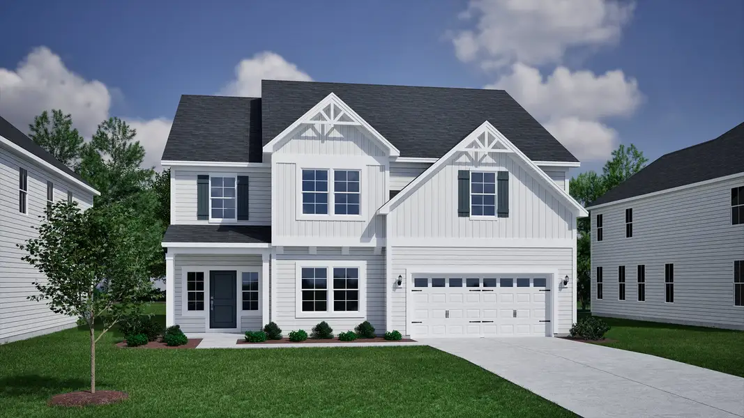 Representative exterior photo of a completed home built from the Warwick II - Vanguard Collection by Mungo Homes in Scotts Hill Village, Wilmington, NC (Image 19).