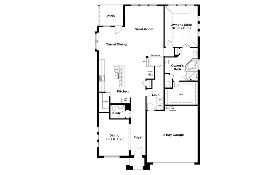 2D floor plan layout for the Rosewood by DRB Homes in Infinity Square, Kyle, TX (Image 3).