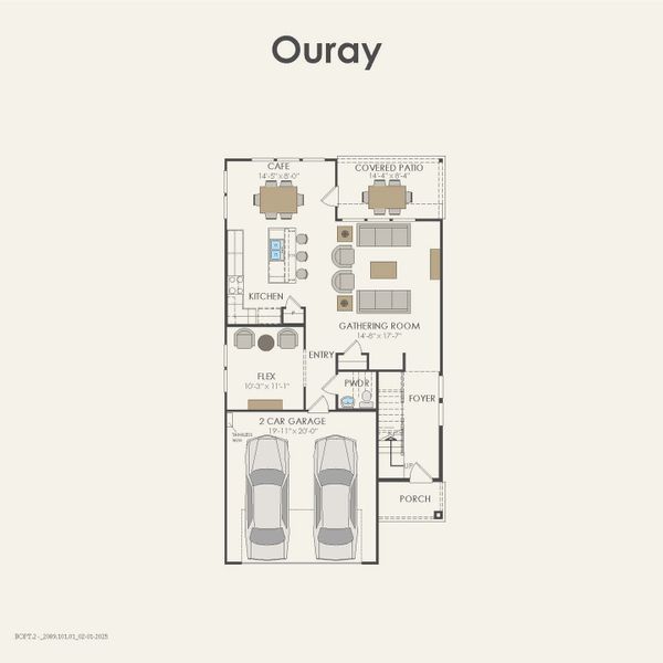 2D floor plan layout for the Ouray by Pulte Homes in Ribbonwood, Aubrey, TX (Image 4).
