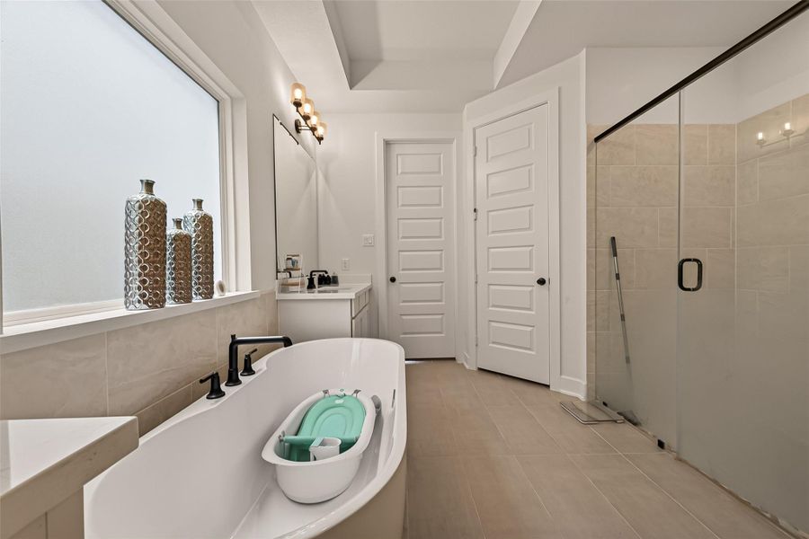 Relax in the freestanding soaking tub after a long day. Relax in the freestanding soaking tub after a long day.