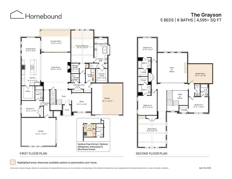 2D floor plan layout for the The Grayson by Homebound in Park Place, Prosper, TX (Image 3).