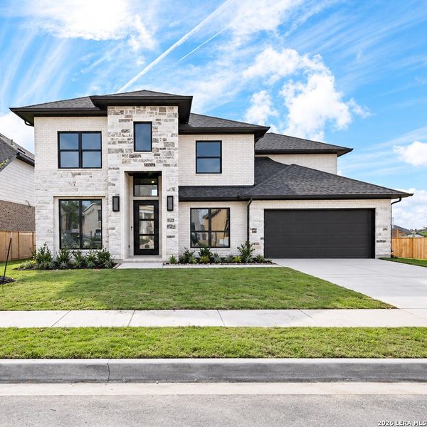 Front exterior of a new home in Mayfair, New Braunfels, TX, highlighting curb appeal (Image 21).