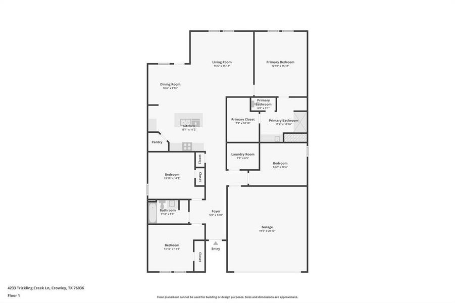 2D floor plan layout of this home in Sunnycreek, Crowley, TX (Image 5).