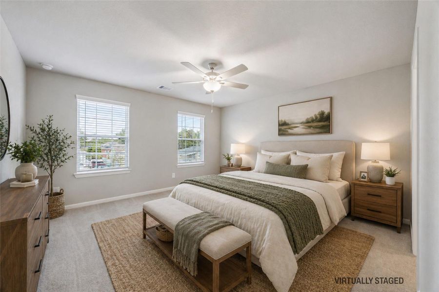 Virtually staged photo of Primary Bedroom.