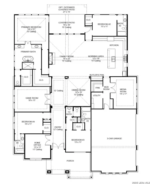 2D floor plan layout of this home in Megan's Landing, Castroville, TX (Image 2).