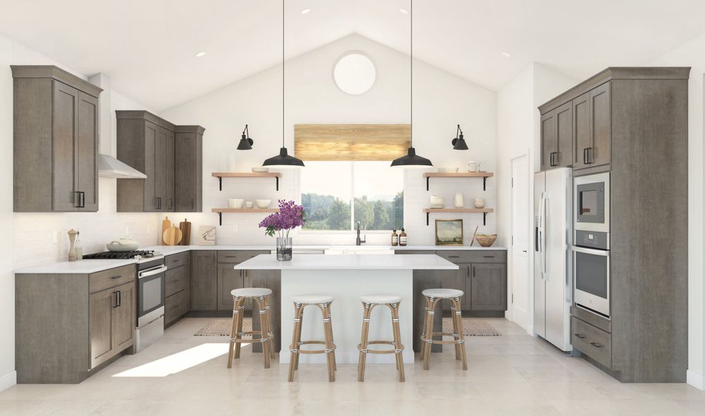 Kitchen featuring stained cabinets