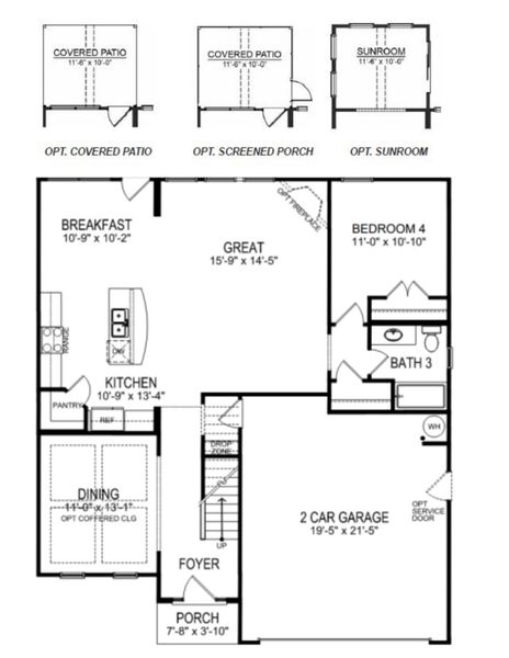2D floor plan layout for the Fleetwood by D.R. Horton in Whitehawk Meadows, Travelers Rest, SC (Image 3).