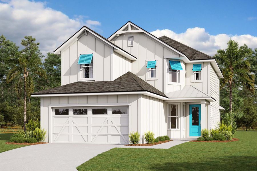 Representative exterior photo of a completed home built from the The Juniper by Providence Homes (Florida) in Reflections at Nocatee, Nocatee, FL (Image 1). Representative exterior photo of a completed home built from the The Juniper by Providence Homes (Florida) in Reflections at Nocatee, Nocatee, FL (Image 1).
